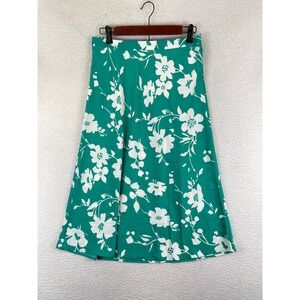 J.Crew Floral Midi Skirt Women's Size S Green White A-Line‎ Elastic Waist Cotton